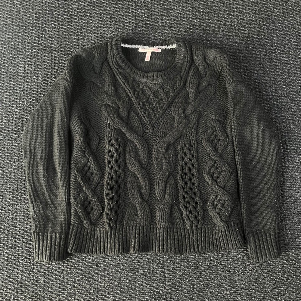 Victoria's Secret Black Cable Knit Wool Blend Chunky Sweater XS Pullover